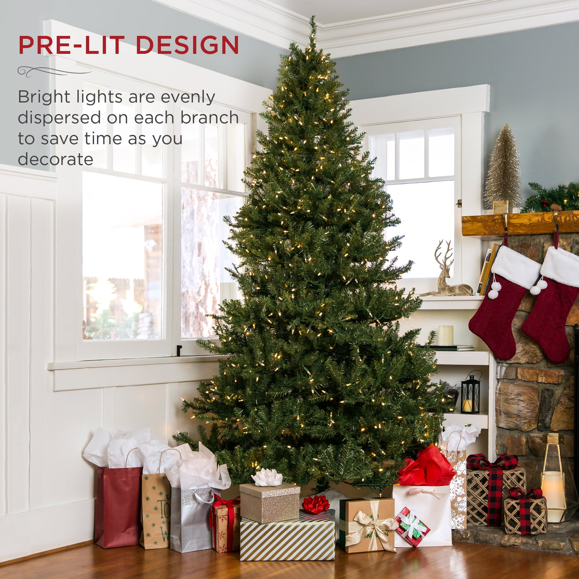 Best Choice Products 6ft Pre Lit Hinged Douglas Full Fir Artificial Christmas Tree Holiday Decoration W 450 Lights Walmart Com Walmart Com
