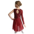 thumbnail image 2 of TiaoBug Kids Girls Lyrical Ballet Dance Dress Sequins Asymmetrical Flowy Skirted Leotard Skating Dancewear Burgundy 8, 2 of 7