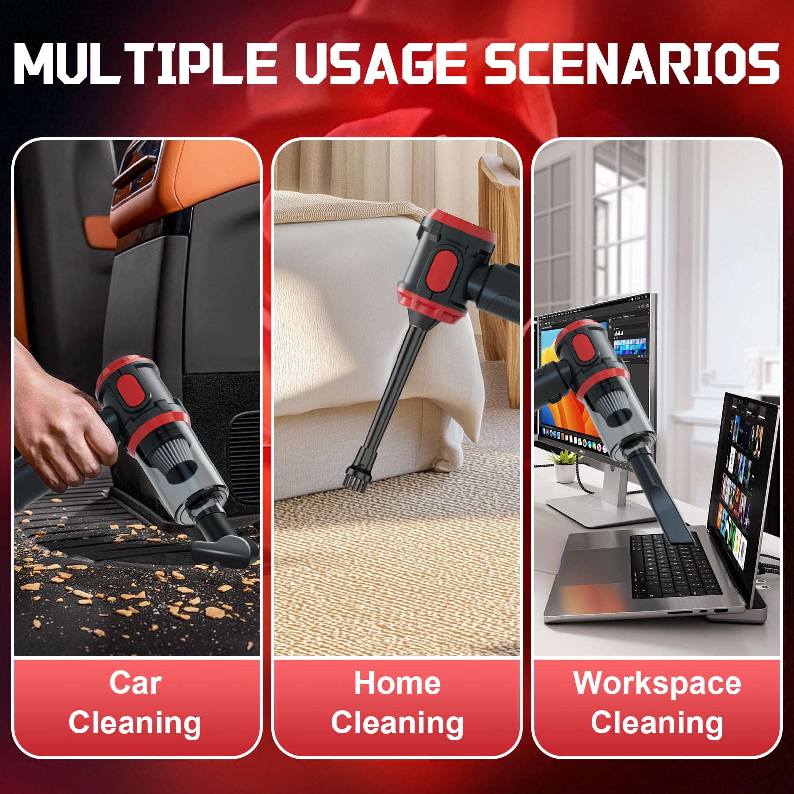 Handheld Car Vacuum Cleaner, 12000PA High Power Cordless Vacuum Cleaner & Air Duster, Portable Mini Vacuum for Car, Office