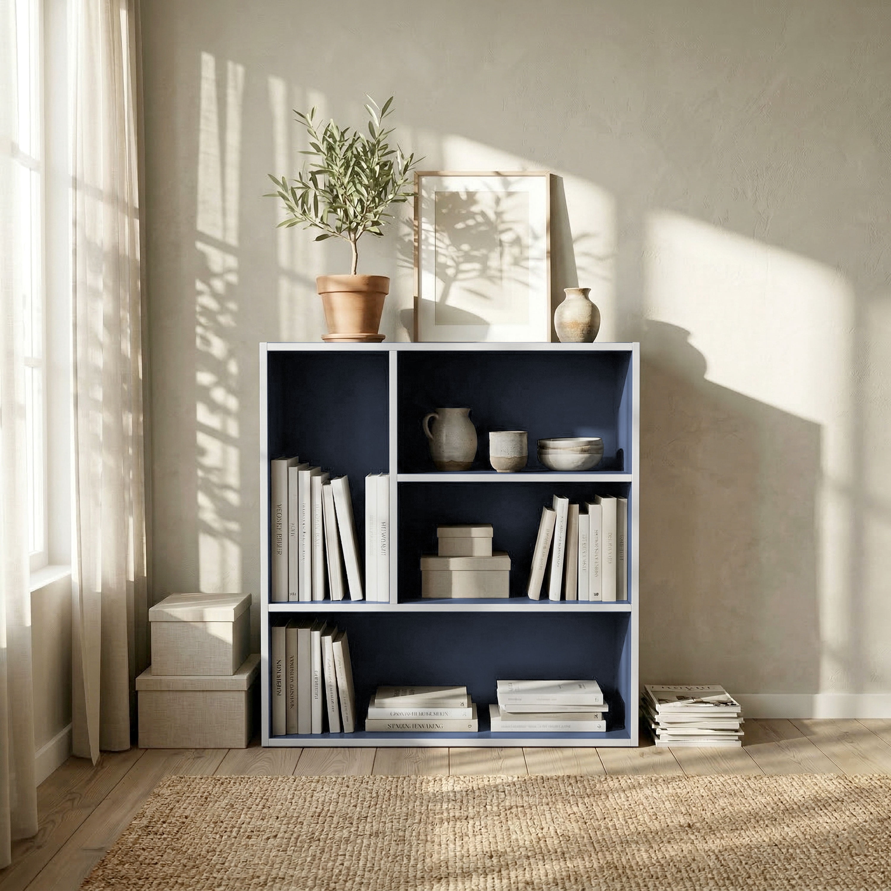 Furniture of America Brooks Stackable 4-Vertical Wood Steel Blue Bookcase