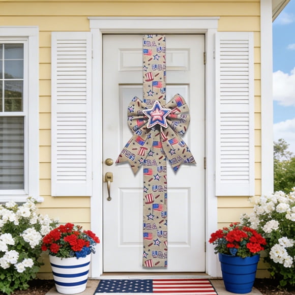 6Pcs/4Pcs Large Independence Day Wreath Bows Decoration Ribbon Tree Topper Bows For Front Door Indoor Outdoor Wall Independence Day Party Supply