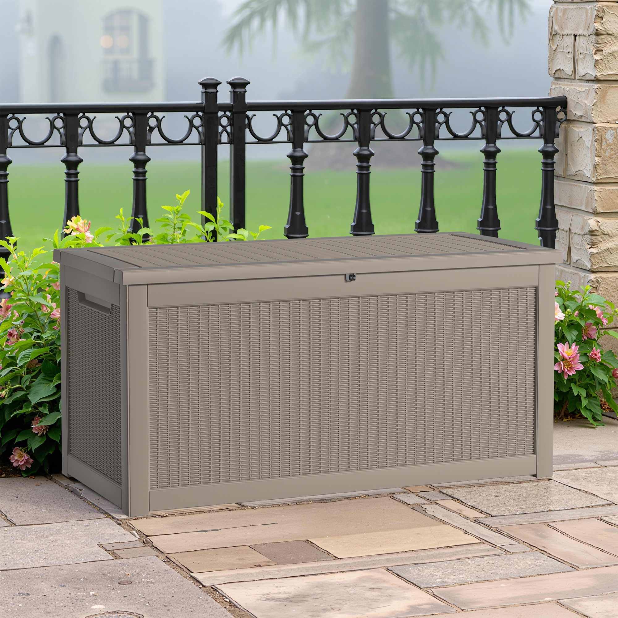 MAYEERTY 260 Gallon Outdoor Deck Box, Large Capacity Storage Box for Patio Furniture Cushions, Pillow Outdoor Indoor, Light Brown