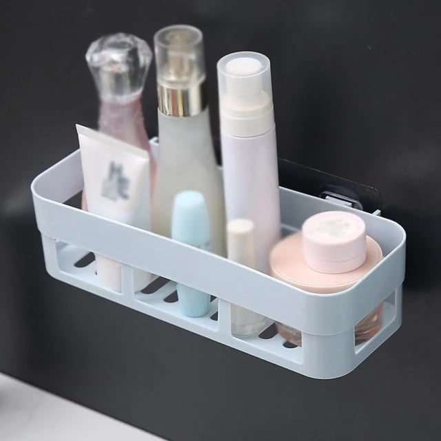 Adhesive Bathroom Shelf Stick on Bathroom Kitchen Storage Organizer Suction Shower Shelf Wall with Phone Holder No Drilling Utility Rack Space Saving Design Compact Design Modern Style Organizer Rack