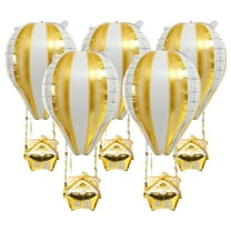 Pretyzoom 5Pcs Golden Hot Air Balloon Shape Aluminum Foil Balloons for Birthday Party and Wedding Decor