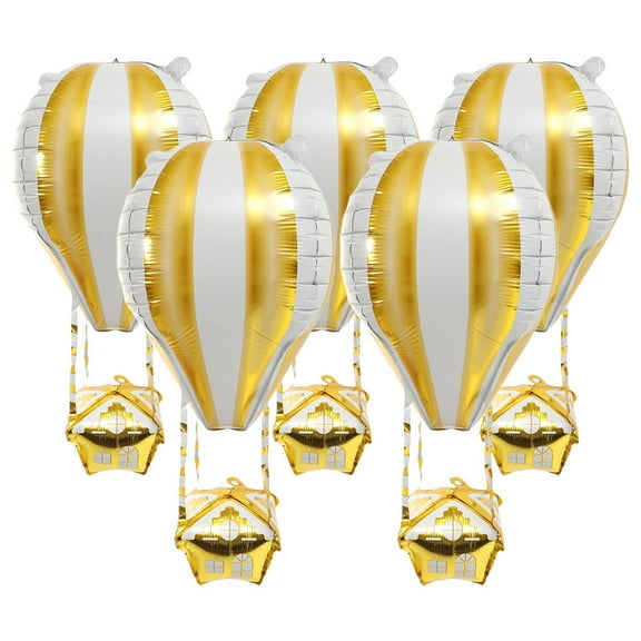Pretyzoom 5Pcs Golden Hot Air Balloon Shape Aluminum Foil Balloons for Birthday Party and Wedding Decor