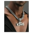 thumbnail image 2 of Men Women Hip Hop Little Crown Letters KING Pendant Necklace with 13mm Crystal Cuban Chain HipHop Iced Out Bling Necklaces Fashion Charm Jewelry, 2 of 7