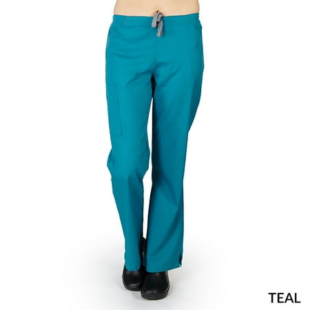 Women's Two Tone Scrub Pants, Two Front Pocket with 2 Cargo Pocket Flare Leg