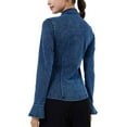 thumbnail image 7 of Tauxra Women's Denim Jacket, Lapel Long Sleeve Flared Sleeves Solid Color Coat, 7 of 7