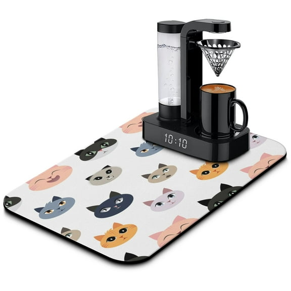 Artistic Cat Print Coffee Station Mat - Abstract Cat Art Absorbent Pad for Coffee Bars & Offices