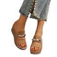 thumbnail image 4 of CYMMPU Women's Metal Accent Open Toe Wedge Slide Sandals, Slip On Platform Comfort Mules, Casual Outdoor Summer Beach Walking Footwear Khaki 38, 4 of 7