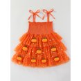 thumbnail image 3 of WIBACKER Toddler Baby Girl 3D Pumpkin Halloween Princess Dress Girls Spaghetti Strap Tiered Tulle Tutu Dresses Summer Mini Smocked Sundress 1-6Y, 3 of 10