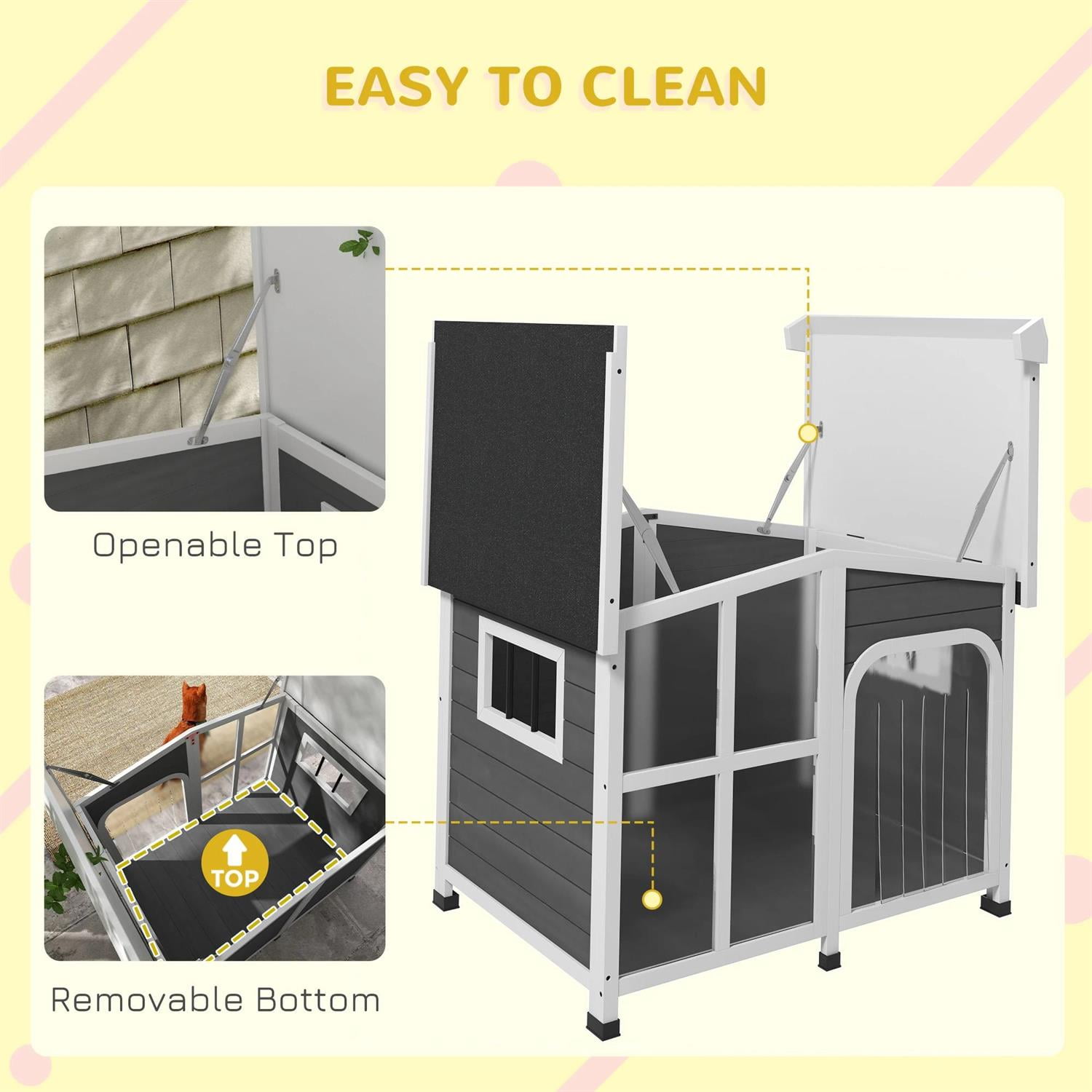 Pefilos 42" Outdoor Cabin Style Dog House with Openable Roof & Giant Window, Wooden Dog Kennel Weatherproof for Small to Large Dogs, Gray