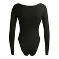 thumbnail image 5 of Womens Long Sleeve Rib Knit Bodysuit Round Neck Solid Color Funny Ribbed One Piece Romper Onesies Bodycon Tops (Large, Black), 5 of 5