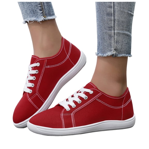 Unisex Canvas Sneakers Low Top Lace up Non Slip Work Shoes Lightweight Casual Tennis Comfortable Classic Footwear Red Size 9.5