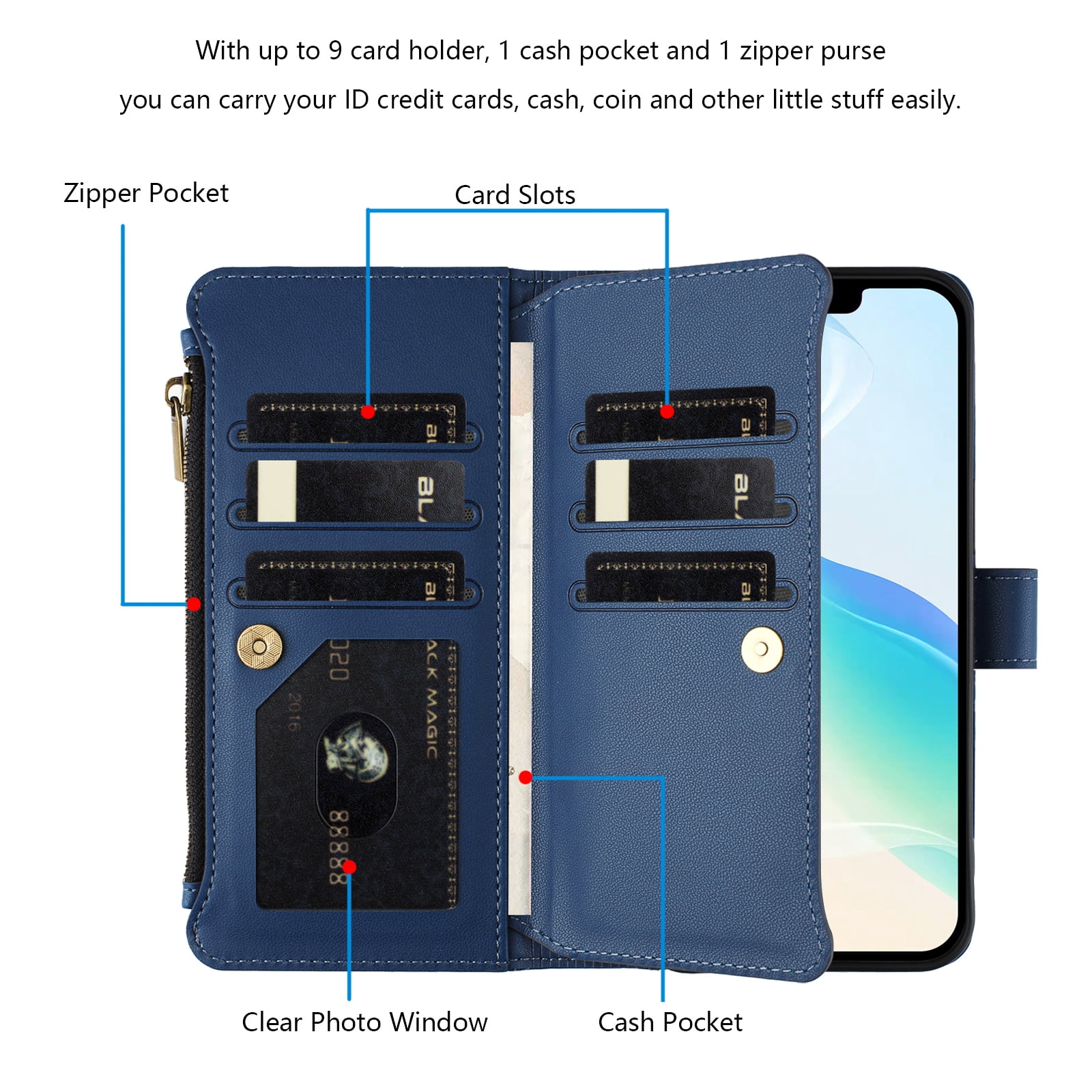 Case for TCL K23 Classic Leather Phone Case with Detachable Wrist Strap Zipper Pocket Card Holder Kickstand Support Wireless Charging Shockproof Cover