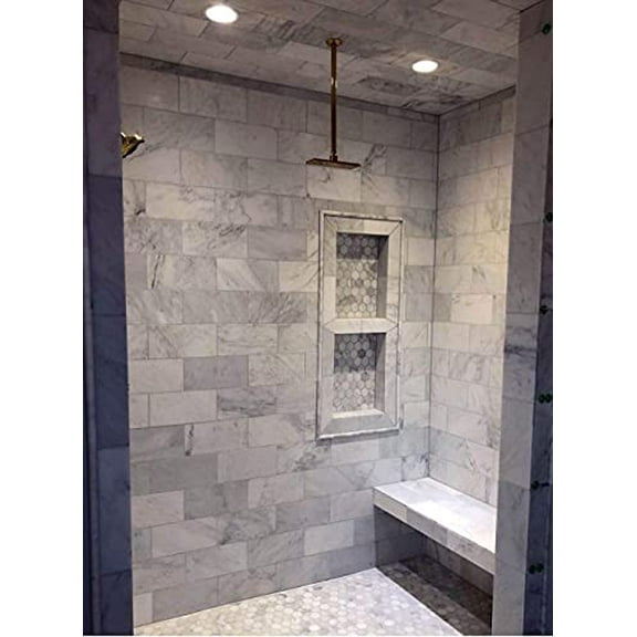Tenedos Carrara (Carrera) Bianco Honed 6x12 Subway Marble Tile (2 Pieces)