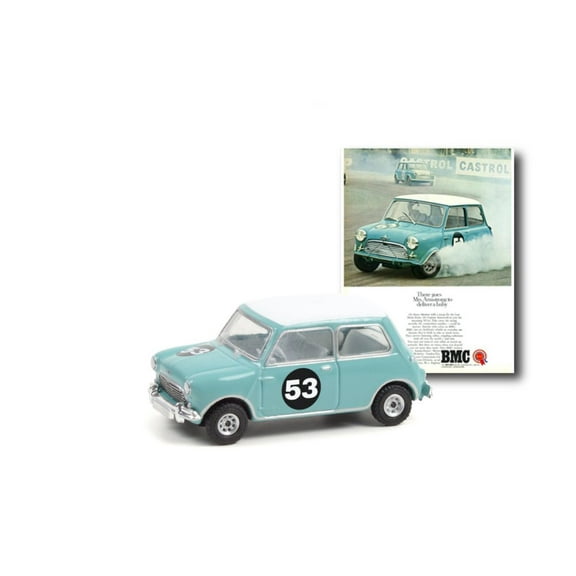 1967 Morris Mini Cooper S #53, Baby Blue - Greenlight 39080B/48 - 1/64 scale Diecast Model Toy Car
