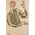 thumbnail image 2 of Egon Schiele 17x24 Black Ornate Framed Double Matted Museum Art Print Titled: Self-Portrait with Striped Sleeves (1915), 2 of 5