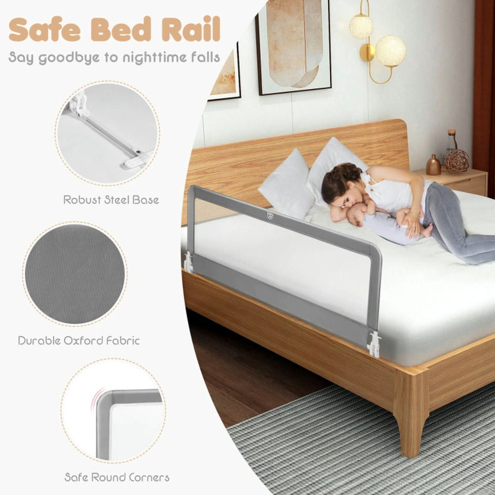 Spaco 59 Inch Folding Breathable Baby Bed Rail Guard with Safety Strap, Bed Rail, Versatile Bed Guardrail for Queen, King, Twin, and Bunk Size Beds, Gray