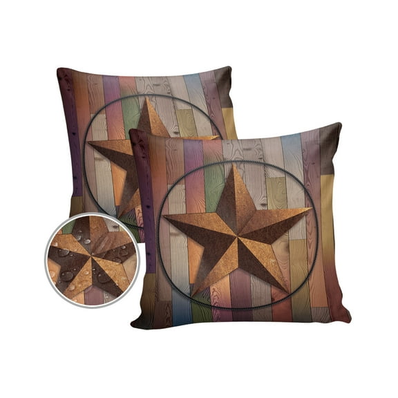 Pack of 2 Outdoor Pillow Covers, Rustic Wood Star of Texas Waterproof Square Throw Pillowcase Cushion Decorative Pillow Covers for Couch Patio Tent, 16x16 in