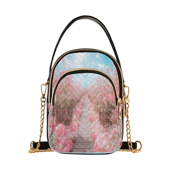 YAZAOO Cross Body Fashion Shoulder Waist Purse Bags Pink Rose Garden Pocket Handbags