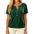 thumbnail image 5 of Short Sleeve Tops Women Summer Henley V Neck T Shirts Casual Color Block Raglan Shirts Cotton Baseball Tunic Tees Dark Green XL, 5 of 7