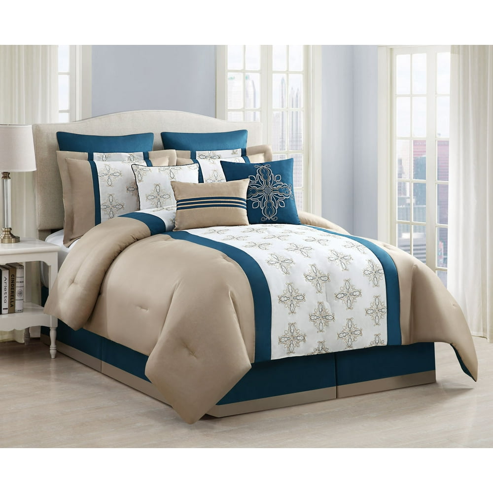 7 Piece Sasha Teal/Gold/Ivory Comforter Set