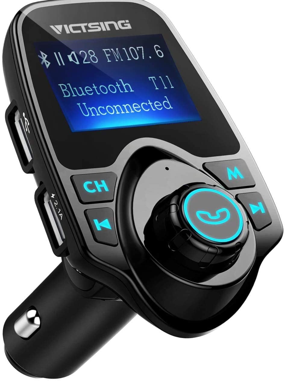Wireless Bluetooth FM Transmitter Car Kit 1.44 Inch Display 2.1A USB Car Charger 