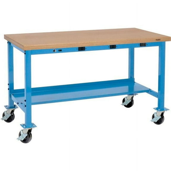 Global Industrial Mobile Workbench - 72 x 30 in. - Power Outlets - Shop Top Safety Edge - Blue