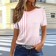 thumbnail image 2 of ZQUUVOU Women's T-Shirts Stripe Short Sleeve Crew Neck Tops(Pink,L), 2 of 4