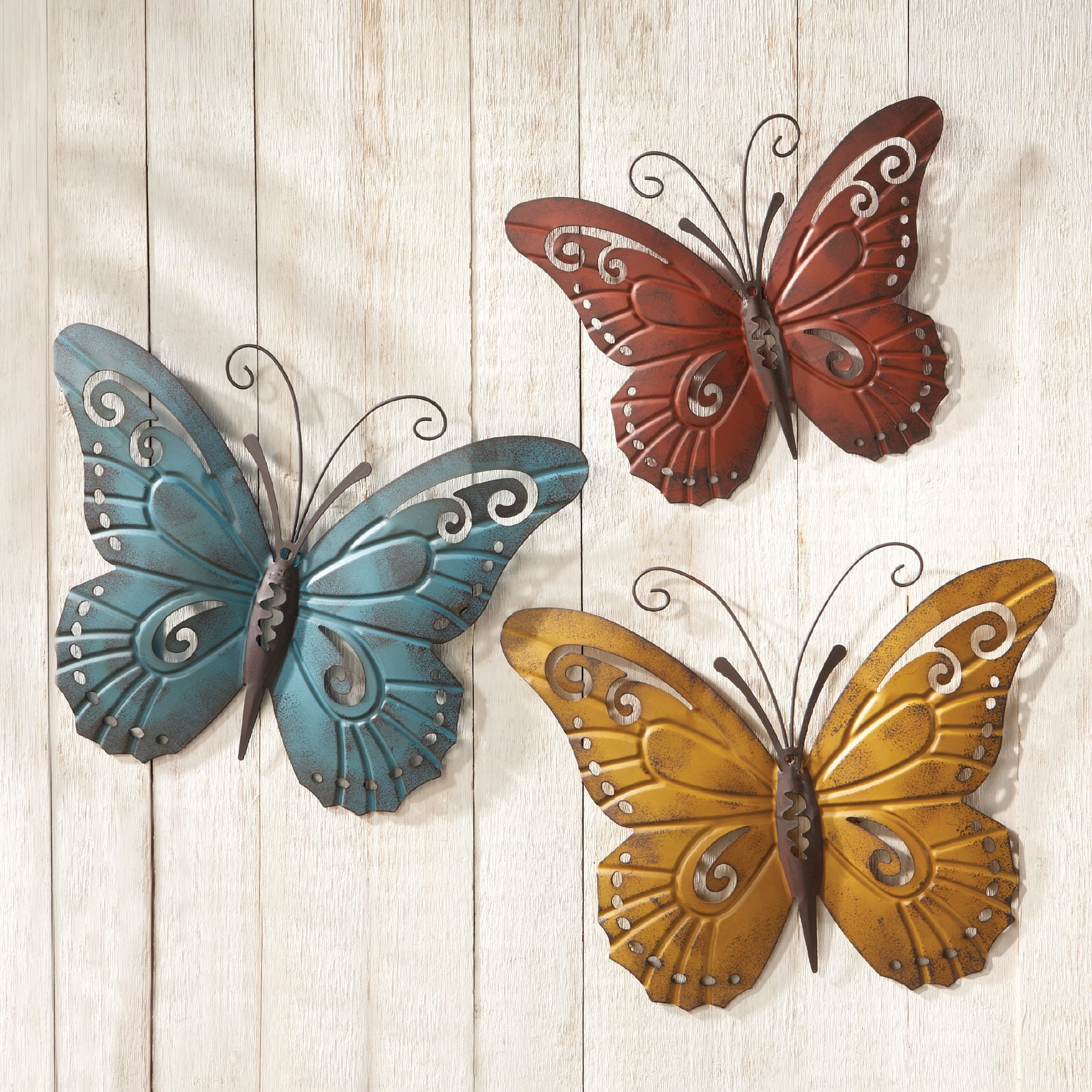 Spring Butterfly Hanging Wall Art Trio Indoor Outdoor Decor Approx 17"W 