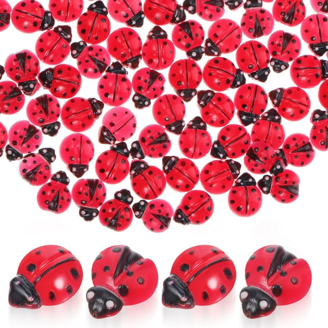 BRIGHTFUFU 100 piezas mini figuras de mariquita de resina figuras de animales en miniatura pequeñas estatuas de mariquita decoración de jardín pequeñas figuras de resina para esconderse