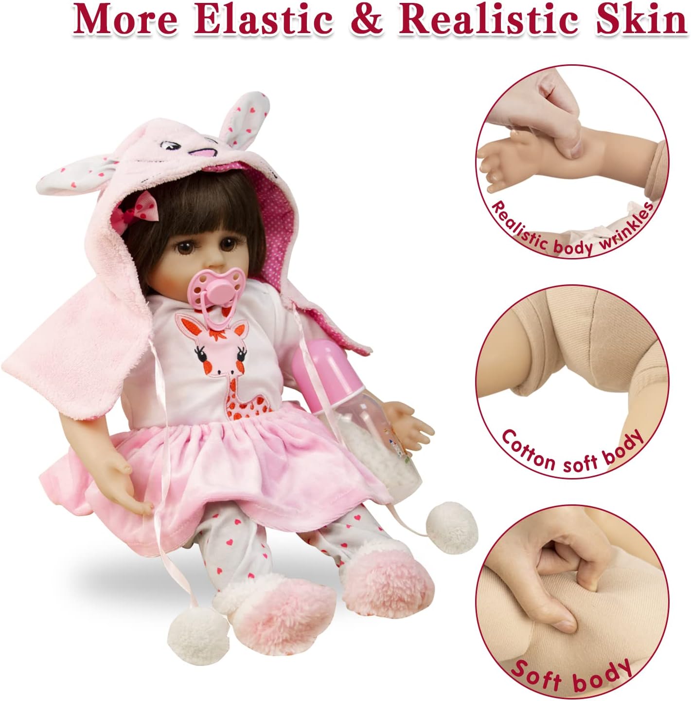 JRLCGYP 16" Reborn Baby Doll Girl, Realistic Vinyl Silicone Lifelike Baby Girl Doll with Weighted Body, Soft Body Doll Gift Set for Ages 3 and Up