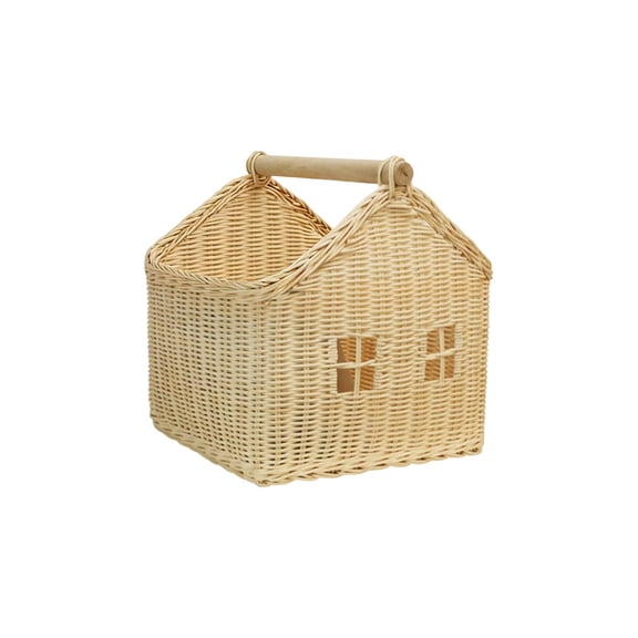 Rattan House Storage Basket, Handwoven Brown Rattan Basket, Rustic Whimsical Decorative Organizer, 28x26x26cm