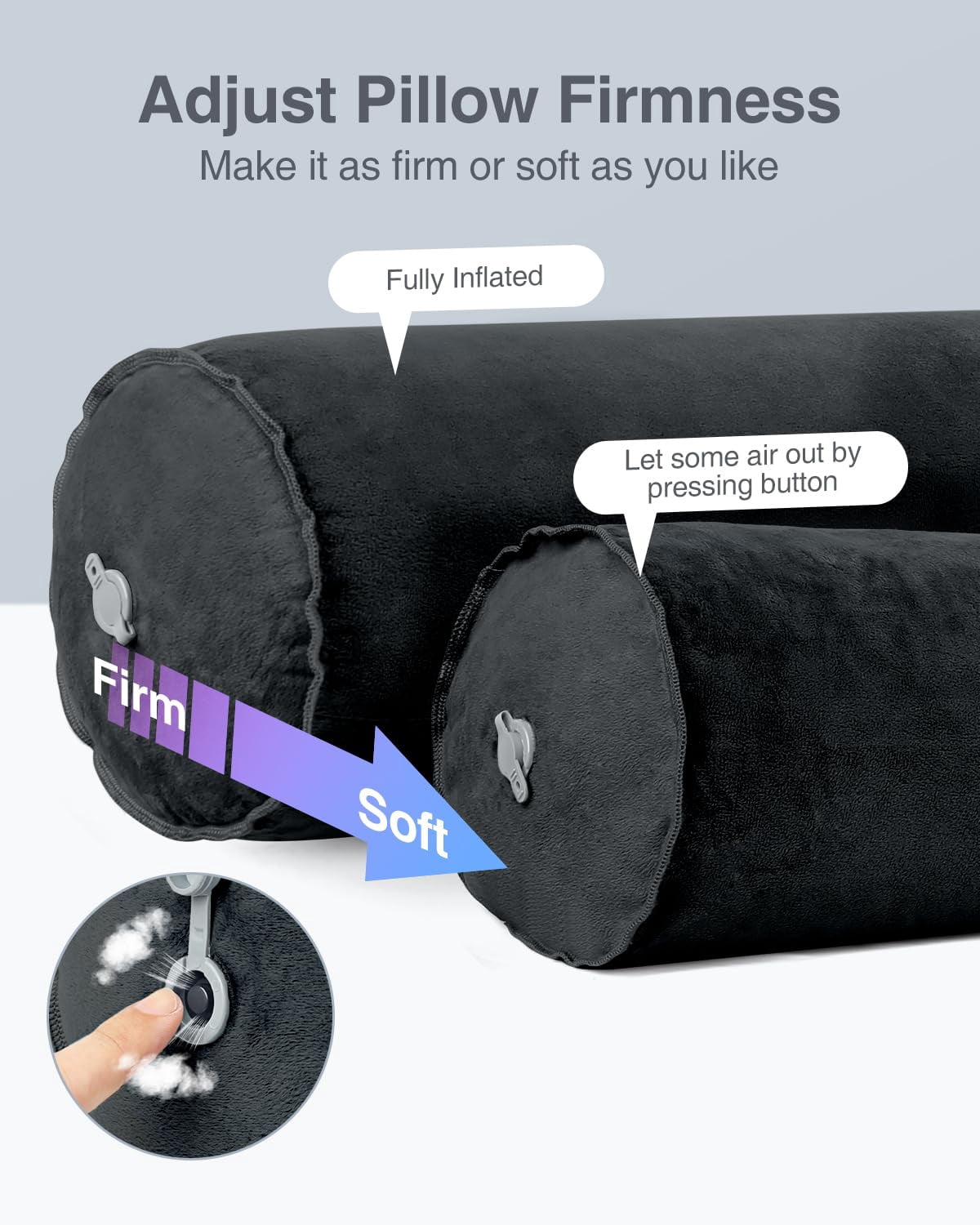Inflatable Body Pillow For Adults  Travel Pillows Side Sleeper 47inch Long Round Bolster Bed Cylinder Hugging Sleeping Etc.