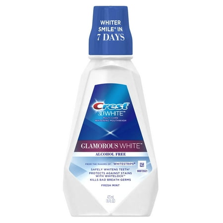 Crest 3D White Glamorous White Alcohol Free Multi-Care Whitening Mouthwash, Fresh Mint, 16 fl oz (473 mL)