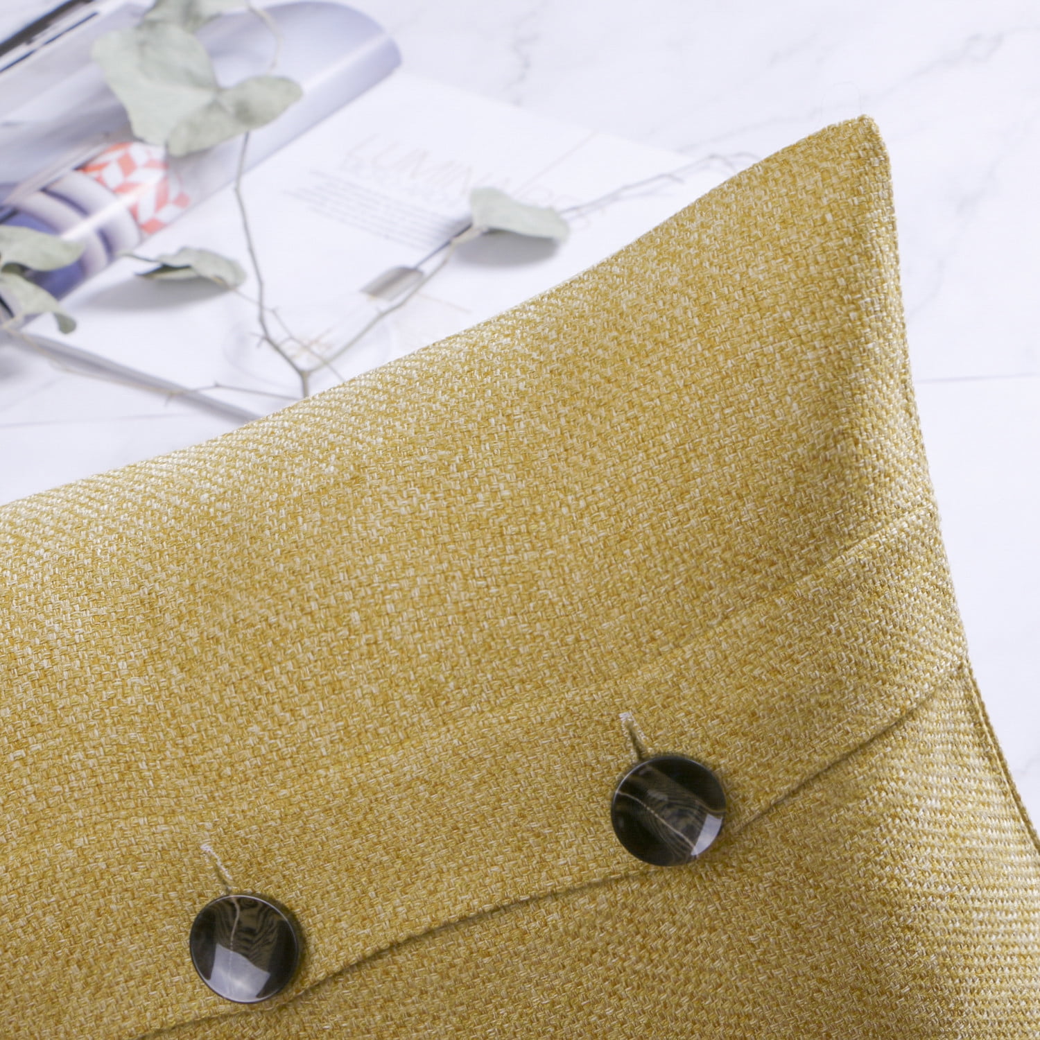 Phantoscope Farmhouse Series Cotton Blend Decorative Throw Pillow with Triple Buttons, 22" x 22", Yellow, 1 Pack