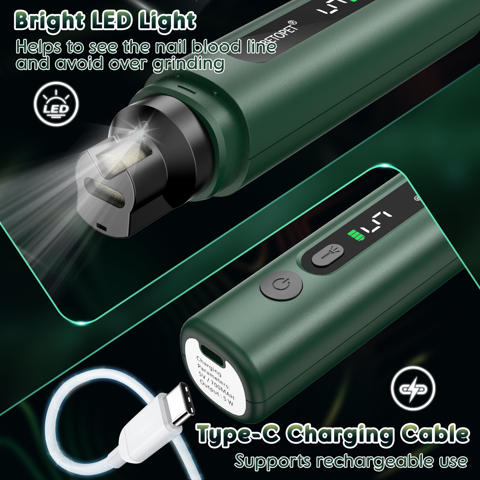 LAKWAR Dog Nail Grinder with LED Light photo 6