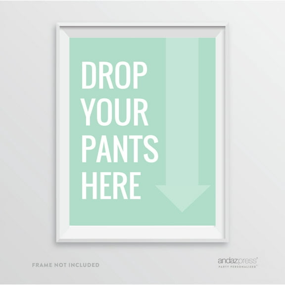 Laundry Drop Your Pants Here Graphic, Mint Green Laundry Room Wall Art Decor Graphic Signs
