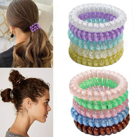 Triani 10Pcs helicalCoil Hair Ties For Women Phone Cord Bracelet Elastic Col Ponytail Holders Colorful Hair Coils Plastic Scrunchies Bulk Coil Bracelets Twist helicalRubber Hair Bands(Random Color)