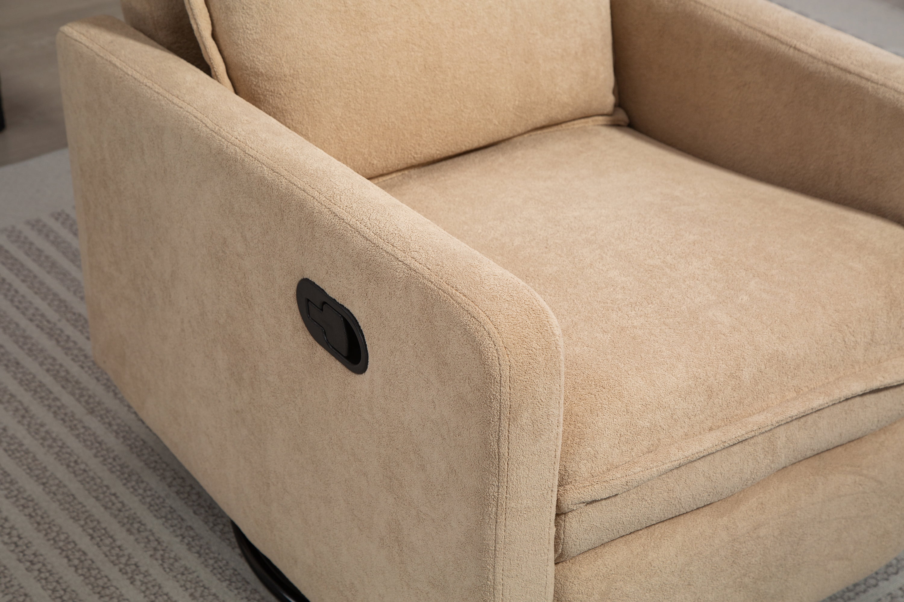 Leumius Swivel Rocking Chair,Manual Upholstered Glider Recliner Rocking Chair for Nursery and Living Room,Camel