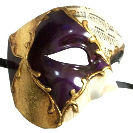 Men's Phantom Music Purple Gold Large Mardi Gras Masquerade Elegance Mask