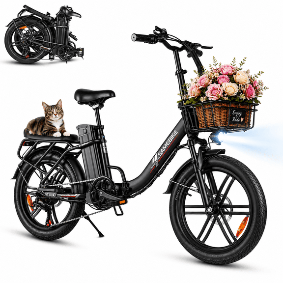 SAMEBIKE Foldable Electric Bike for Adults, 20"*3 Fat Tire Ebike with 750W Peak Motor, 20 MPH Max Speed, 48V13AH Removable Battery, Up to 55 Miles Range, Front Suspension Step-Thru E Bike