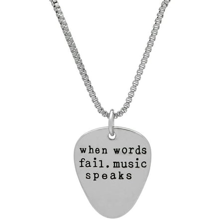 - Art Attack Silvertone When Words Fail Music Speaks Guitar Pick Lover Pendant Necklace