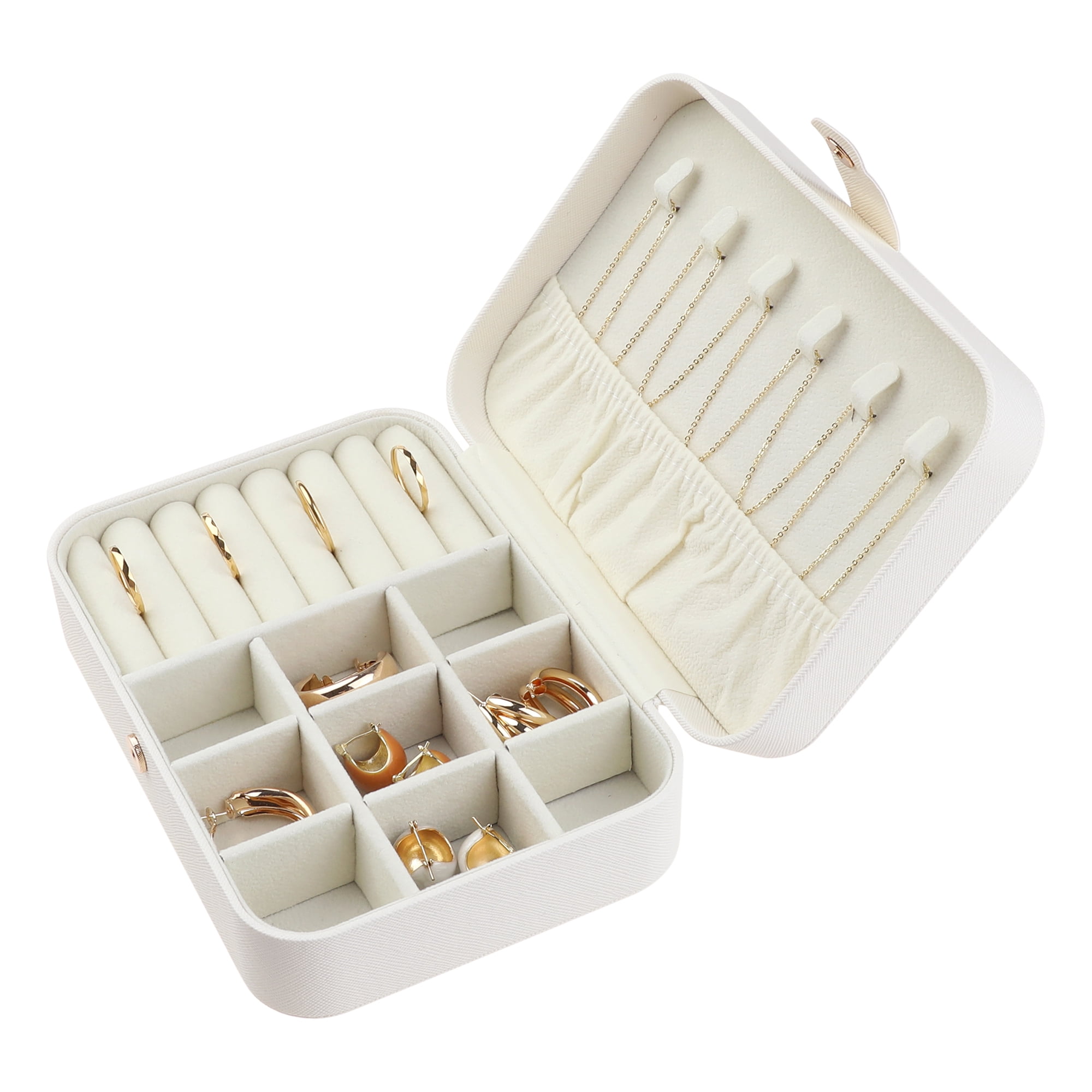 Unique Bargains Women Girls Travel Jewelry Box Small Portable PU Leather Jewelry Case White