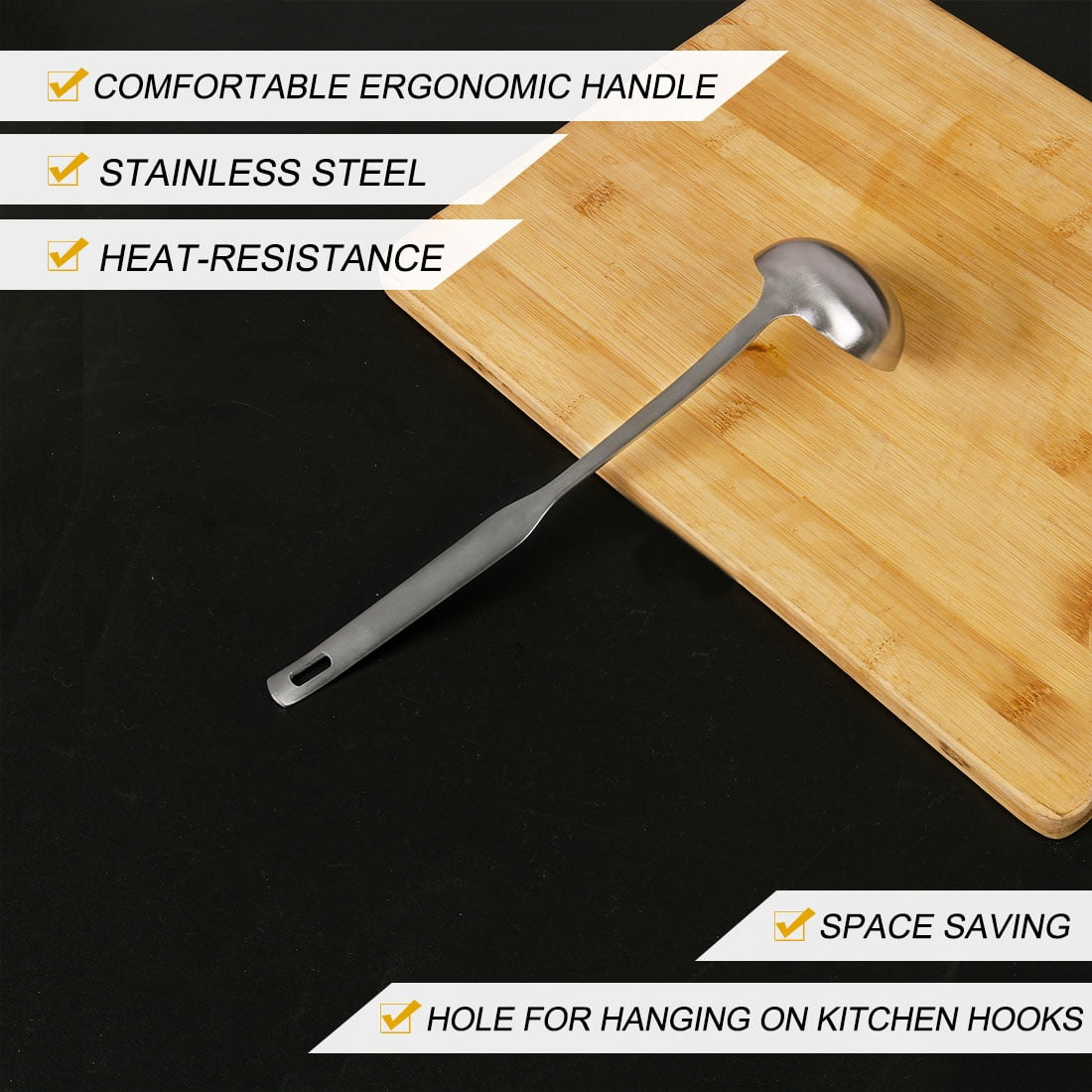 Unique Bargains Stainless Steel Soup Ladle 9.8" One Piece Brushed Finish for Kitchen