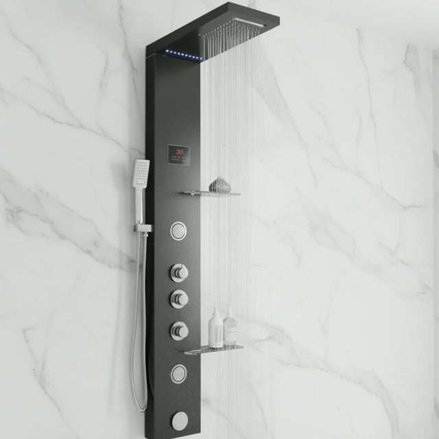 Luxury Shower Panel Tower Stainless Steel with LED Screen ZM8041 (Black)