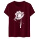 thumbnail image 2 of Gibobby Camiseta de manga corta para mujer Camiseta deportiva informal manga corta con cuello redondo y estampado diente león a la moda para mujer(Vino,CH), 2 of 5