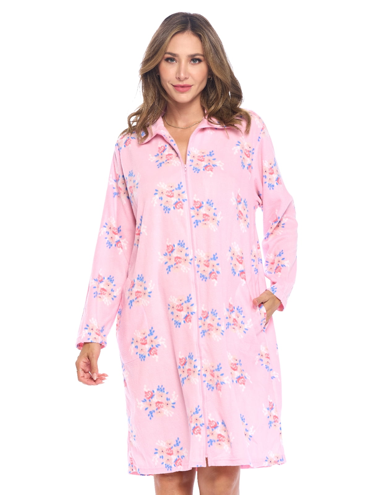 Casual Nights Women's Printed Zipper Front Micro Fleece Robe Duster