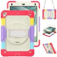 thumbnail image 1 of Case for iPad 6th / 5th Gen (2018 2017) / iPad Air 2 / iPad Pro 9.7 inch with Screen Protector, 360 Degree Rotating Kickstand Hand Strap Shockproof Cover with Shoulder Strap, Rainbow Red, 1 of 7